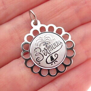 CREA 925 Sterling Silver Vintage Bermuda Palm Tree Floral Charm Pendant